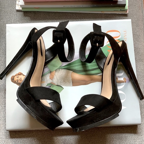 Black Faux Suede Platform Heels - Picture 2 of 4